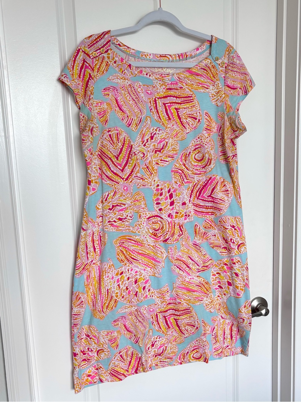 Lilly Pulitzer Tini Bikini Breakwater Blue Loren Shift Dress Pima Cotton Large